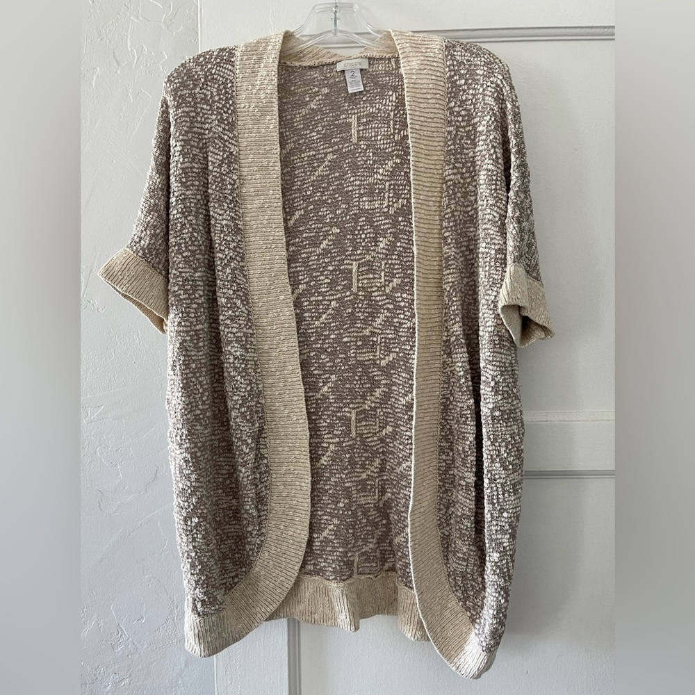 Chico's Taupe and Cream Open-Front Cardigan